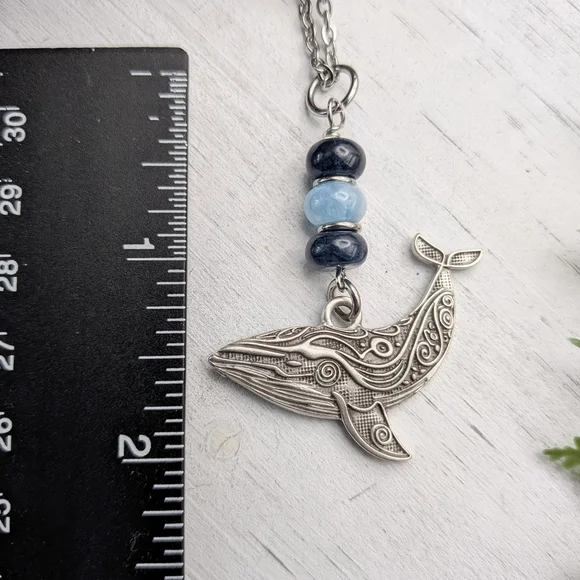 Silver Whale Pendant Necklace with Blue Accents - Picture 4 of 5